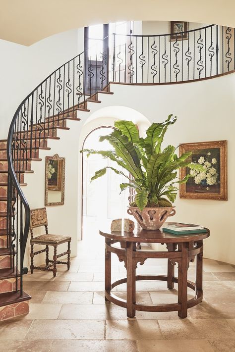 Mediterranean Staircase, Colonial Revival Architecture, Monterey Style, Mountain Interiors, Transitional Spaces, Colonial Interior, Antique Flooring, Casas Coloniales, Spanish Style Homes