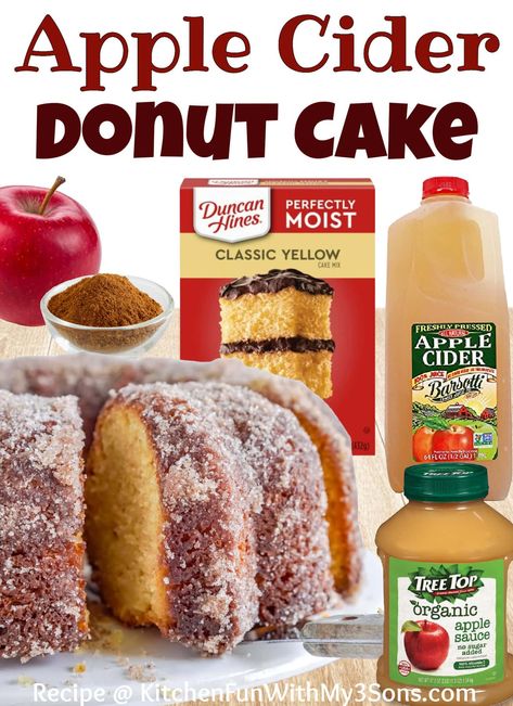 Are you looking for the perfect fall treat? This Apple Cider Donut Cake has an Apple Cider Glaze and topped with Cinnamon Sugar. Apple Cider Donut Cake Yellow Cake, Easy Apple Cider Bundt Cake, Apple Cider Cinnamon Donut Cake, Apple Cider Donut Cake Allrecipes, Apple Cider Donut Bundt Cake Country Living, Apple Cinnamon Fall Desserts, Apple Cider Donut Mini Bundt Cake, Yellow Cake Mix Apple Cider Donut Cake, Apple Doughnut Cake