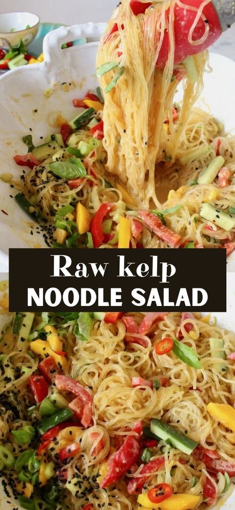 Kelp Noodle Salad, Raw Vegan Recipes Easy, Raw Vegan Dinners, Veggie Society, Whole Foods Plant Based, Crunchy Veggies, Ww Food, Kelp Noodles, Raw Vegan Diet