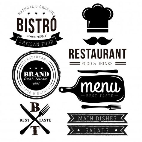 Restaurant logo collection. Download thousands of free vectors on Freepik, the finder with more than a million free graphic resources French Font, Resturant Logo, Restaurant Logos, Logos Retro, Kitchen Logo, Vintage Logos, Food Logo Design, Restaurant Logo, Simple Designs To Draw