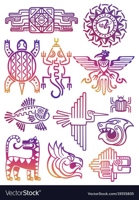 Es la representación de la fauna en el tiempo ya pasado en el que eran los animales algunos sagrados otros importantes símbolos de los dioses en que habitaban en aquellos tiempos. Maori Tattoo Frau, Aztec Symbols, Mayan Tattoos, Mayan Symbols, Armband Tattoos, Maya Art, Aztec Culture, Mayan Art, Aztec Tattoo