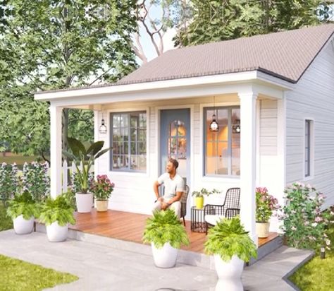 Trend House Designs - Tiny House Granny House Plans Small Cottages, 5x6 House Plan, Cozy Little House, Small Beach Houses, Small House Living, Elevated Home, House With Balcony, Small Cottage Homes, House Simple