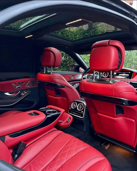 White Mercedes Benz Red Interior, Maserati Red Interior, Mercedes Benz Red Interior, Red Seats Car, Mercedes Red Interior, All Black Cars, Car Picture Ideas, Red Car Interior, Red Interior Car