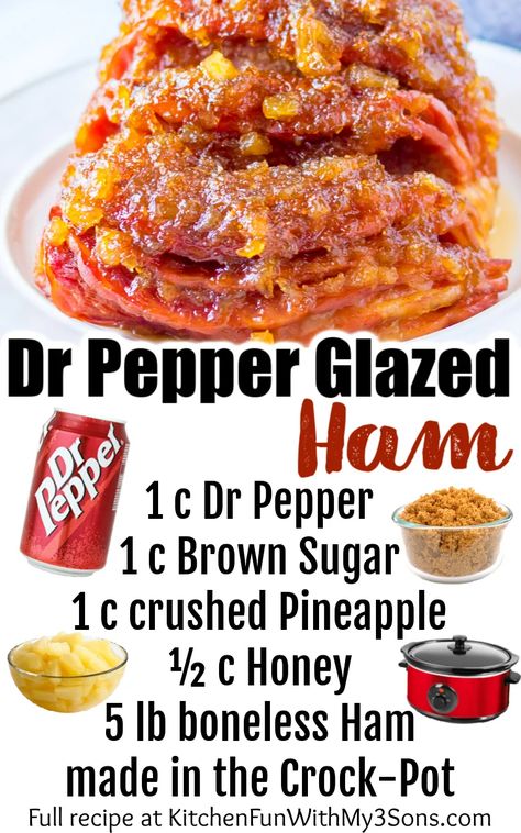 Dr Pepper Glaze, Dr Pepper Ham, Dr Pepper Glazed Ham, Ham Slow Cooker, Slow Cooker Pineapple Ham, Ham Recipes Crockpot, Slow Cooker Ham Recipes, Ham Glaze Recipe, Crockpot Ham