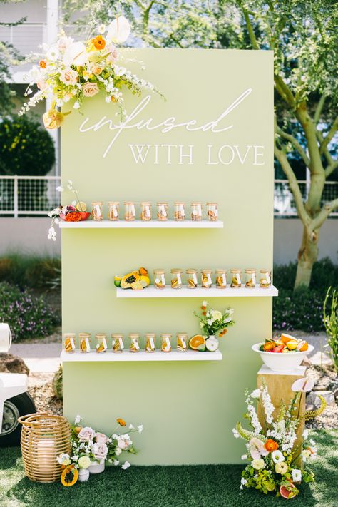 Infused With Love Bridal, Seating Chart Shelf Display, Fun Bridal Shower Themes, Citrus Themed Wedding, Floral Picnic, Themed Wedding Ideas, Infused With Love, Cocktail Theme, Citrus Wedding