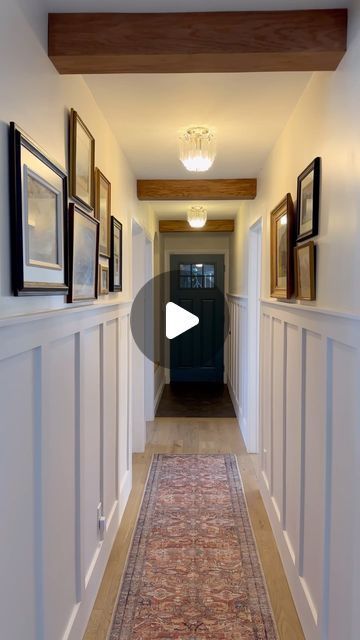 Aspen Custom Carpentry on Instagram: "Wood beams tutorial! #diy #tutorial #carpentry #hallwaymakeover" Wood Beam Hallway, Hallway With Beams, Beams In Hallway, Hallway Ceiling Ideas, Hallway Beams, Stained Crown Molding, Wood Beams On Ceiling, Wood Moldings And Trim, Custom Carpentry