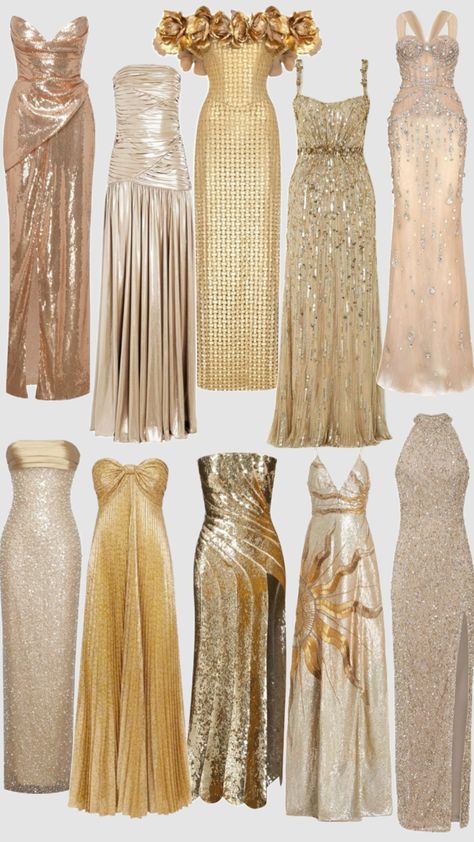 Gold ⚜️ Color Combos Outfit, Prom Dress Inspiration, Cute Prom Dresses, Pretty Prom Dresses, Evening Dresses Elegant, Glam Dresses, Ball Gown Dresses, Hoco Dresses, Guest Outfit