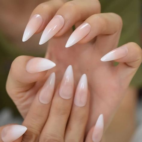 Marion Nails, Ombre French Tip, French Tip White, Ombre French Nails, Ombre French Tips, Kiss Press On Nails, Nails Ombre, Long Press On Nails, Fake Nails With Glue