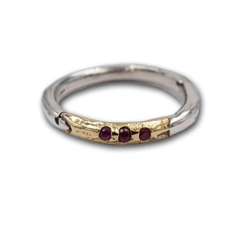 Metal Atelier 14K and Sterling Silver Ruby Ring | Poet and the Bench Mixed Metal Jewelry Stack, Mixed Metal Ring Stack, Sabi Aesthetic, Silver And Gold Ring, Mixed Metal Ring, Gold And Silver Ring, Unique Sterling Silver Jewelry, Wabi Sabi Aesthetic, Silver Ruby Ring