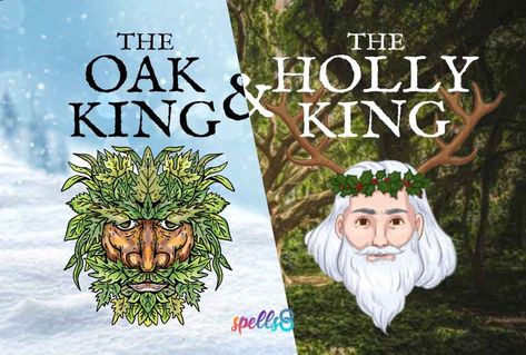 The Winter Solstice approaches and we are getting ready to celebrate Yule. It’s a good opportunity to retell the legend of the Oak King and the Holly King, personifications of winter and summer in various traditions. This is how the story goes: Long ago, our land was ruled by two Kings, who were brothers. The younger brother wore oak leaves as a crown, and was known as the Oak King. The older brother wore holly leaves as a crown, and was known as the Holly King... The Oak King, The Oak King And The Holly King, Oak King And Holly King Story, Pagan Astethic, Oak And Holly King, Holly King Oak King, Oak King And Holly King, Litha Symbols, Yule Crown