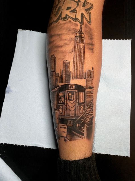 Bronx Tattoo Ideas, New York Theme Tattoo, Nyc Inspired Tattoos, New York City Tattoo Ideas, New York Tattoo Ideas For Men, Brooklyn Ny Tattoo Ideas, Bronx Tattoo New York, Nyc Tattoo Sleeve, New York City Tattoo Ideas For Men