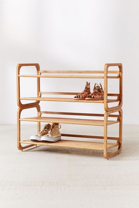 Shoe Rack Design Ideas, Rack Design Ideas, Vinyl Record Storage Shelf, Shoe Rack Design, Diy Shoe Rack Ideas, Popular Shoe, Urban Outfitters Home, Wood Shoe Rack, Bamboo Shoe Rack