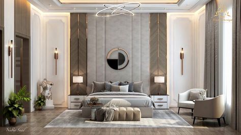 Master bedroom design in ksa on Behance Bed Back Panel, Modern Luxury Bedroom Furniture, Guest Bathroom Design, Unique Bedroom Design, Bedroom Interior Design Luxury, Unique Bedroom, Modern Luxury Bedroom, Bed Design Modern, Luxury Bedroom Design