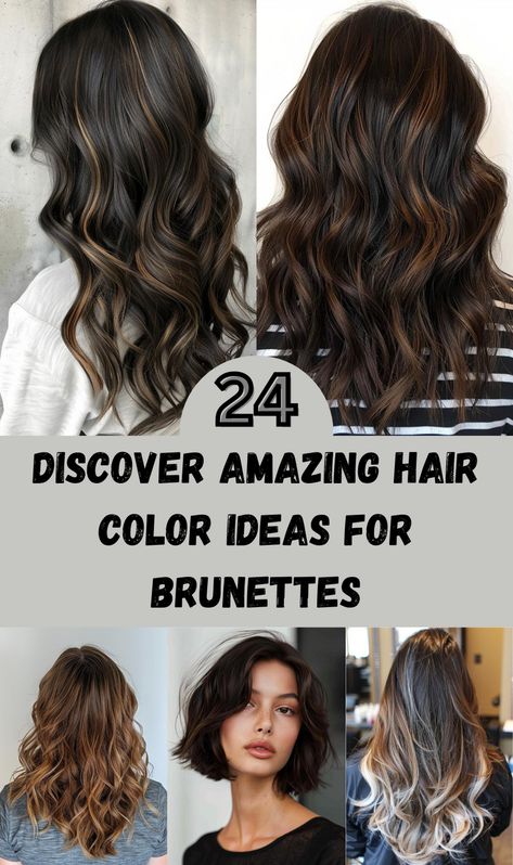 Brunettes, it's time to shine with these 24 amazing hair color ideas designed to bring depth, dimension, and vibrancy to your locks. Whether you're looking for rich chocolate tones, caramel highlights, or bold balayage, this collection offers inspiration for every brunette. These color ideas range from subtle and natural to bold and daring, perfect for women who want to refresh their look without straying too far from their dark roots. Fall Hair Color For Brunettes Solid, Burnett Winter Hair, Cool Highlights On Dark Hair Brunettes, Dark Brown And Light Brown Balayage, Fall Hair For Brown Hair, Dark Root Brown Balayage, Dark Hair With Natural Highlights, Partial Highlights For Dark Hair Caramel, Dark Brown With Auburn Highlights