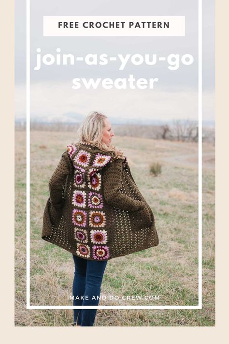 Crocheted Jacket, Granny Square Häkelanleitung, Crochet Granny Stitch, Square Sweater, Granny Square Cardigan, Crochet Jacket Pattern, Make And Do Crew, Granny Square Sweater, Square Cardigan