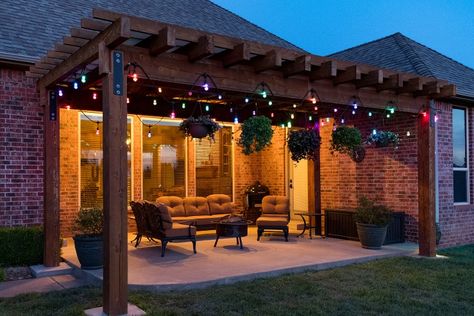 Raise your home value with a lighted pergola #enbrightenseasons Porch String Lights, Patio Images, Outdoor String Lights Patio, Patio String Lights, Cafe Lights, Outdoor Patio Lights, Patio Lighting, String Lights Outdoor, Led String Lights