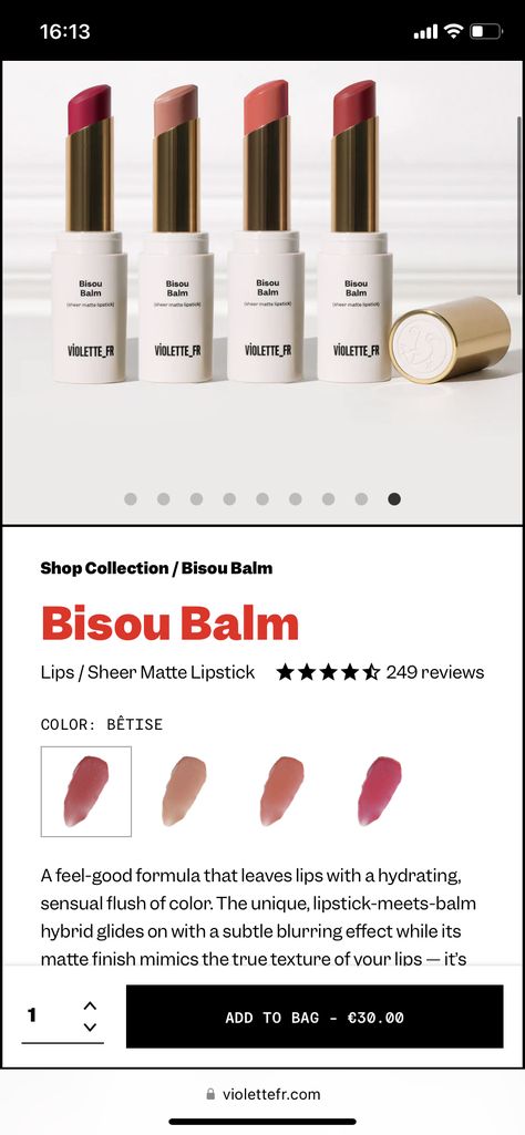 Bisou Balm, French Lipstick, Violet Lipstick, French Beauty Routine, French Beauty, Lip Balms, Natural Makeup Looks, Beauty Routine, Matte Lipstick