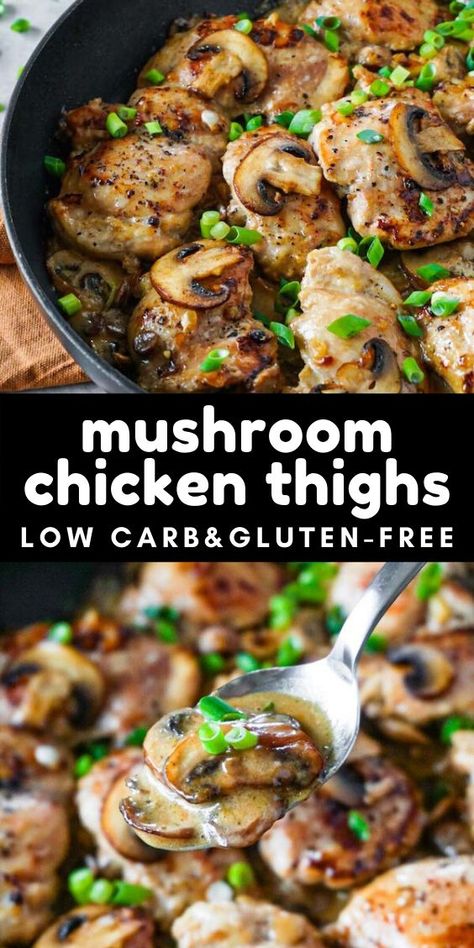 This delicious keto chicken thighs recipe with mushroom sauce is perfect for meal prep or just to enjoy with the company of friends at the dinner table. Creamy and flavorful, this dish will make it to the top of your list of keto, low carb, and gluten-free recipes. Mushroom Chicken Thighs, Keto Chicken Thighs, Keto Chicken Thigh Recipes, Chicken Thighs Mushrooms, Chicken Thighs Recipe, Thighs Recipe, Low Carb Low Fat Recipes, Chicken Thigh Recipes Oven, Diner Recept