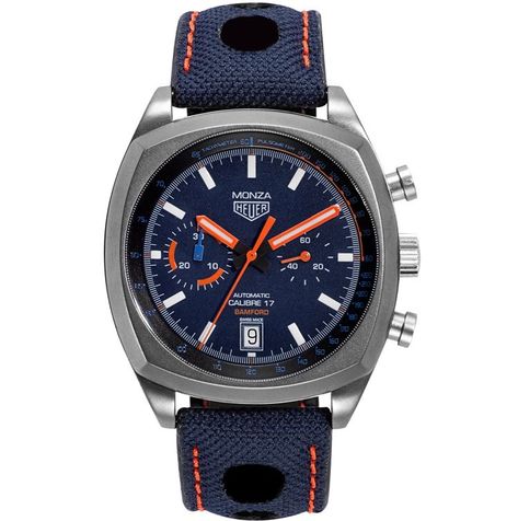 Blue And Orange Design, Tag Heur, Royal Blue And Orange, Bamford Watch, Bg Color, Matching Case, Tag Heuer Monaco, Mayfair London, Tag Heuer Watch