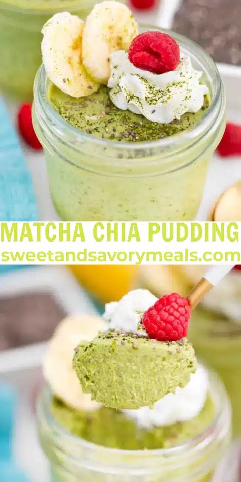 Matcha Chia Pudding Recipe - Sweet and Savory Meals Matcha Chia Seed Pudding, Matcha Chia Pudding, Mouthwatering Desserts, Homemade Whipped Cream Recipe, Alcoholic Punch Recipes, Chia Pudding Recipe, Chia Recipe, Chia Pudding Recipes, Savory Meals