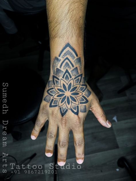 Mandala Hand Tattoo Men, Mandala Tattoo Forearm, Mandala Tattoo Hand, Nepal Tattoo, Mandala Tattoo Men, Peace Tattoos, Mandala Hand Tattoos, Karma Tattoo, Party Pic