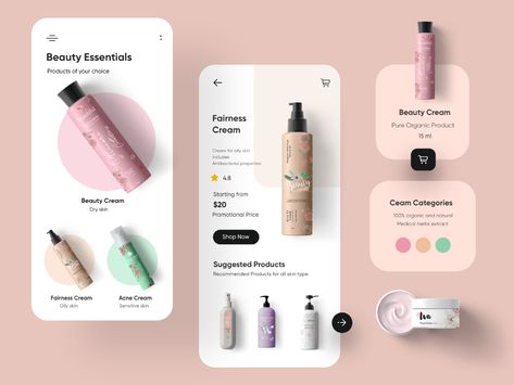 Organic Beauty products Mobile Application-UX/UI Design Bento Ui Design, Bento Web Design, Bento Design, Catalog Design Layout, App Design Layout, Best Ui Design, Organic Beauty Products, App Ideas, Beauty App