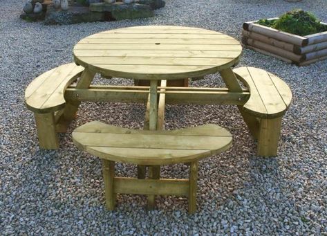 Picknick Table, Garden Picnic Table, Round Garden Table, Round Picnic Table, Picnic Table Plans, Awesome Woodworking Ideas, Round Garden, Wooden Garden Furniture, Intarsia Woodworking