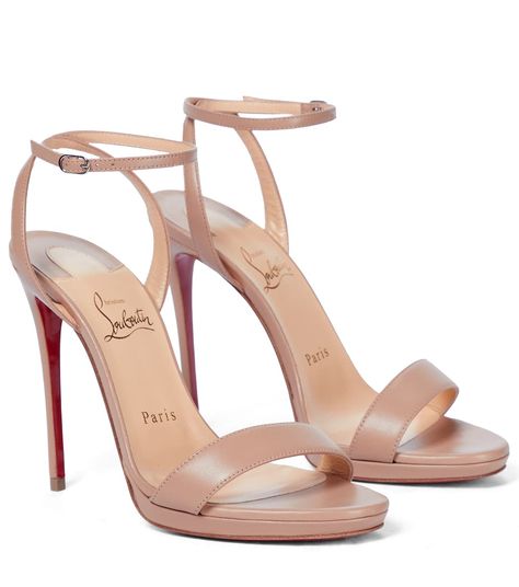 Christian Louboutin - Loubi Queen 120 leather sandals | Mytheresa Loubi Queen, Louboutin Online, Mid Heels Pumps, Red Louboutin, Louboutin Heels, Brown Leather Sandals, Slingback Sandal, Ankle Straps, High Heel Boots