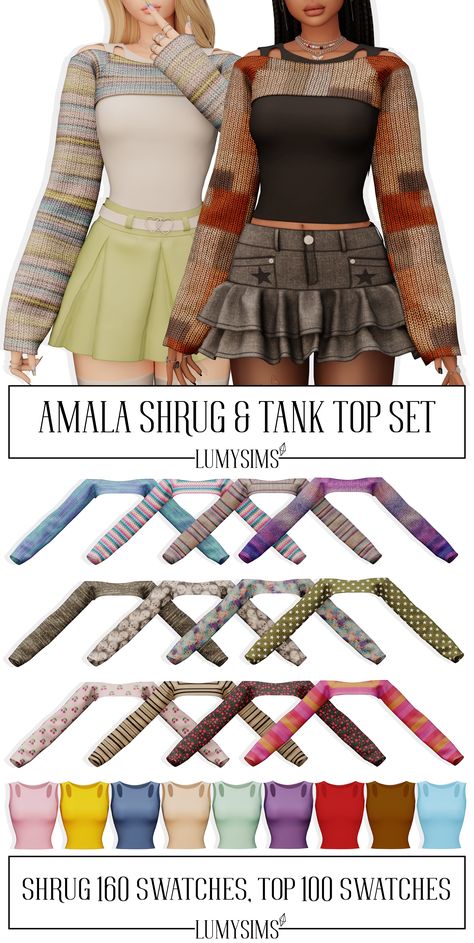 Amala Shrug and Top Sims 4 CC Y2K Grunge Fairy Core Summer/Fall set, 160 + 100 Swatches Simplicity Cc Sims 4, Clothing Sets Sims 4 Cc, Sims 4 Cc Headphones Y2k, Sims R Cc Clothes, Sims 4 Bolero Cc, Sims Cc Tank Top, Sims 4 Clothing Accessories Cc, Sims4 Cc Fall Clothes, Sims 4 Accessory Top Cc