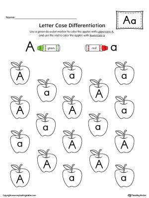 Letter Case Recognition Worksheet: Letter A Worksheet.This fun and coloring… Worksheet Letter A, Letter A Worksheet, Rozpoznawanie Liter, Letter A Words, A Is For Apple, Letter Recognition Worksheets, Letter Worksheets For Preschool, Alphabet Worksheets Kindergarten, Homeschool Preschool Activities