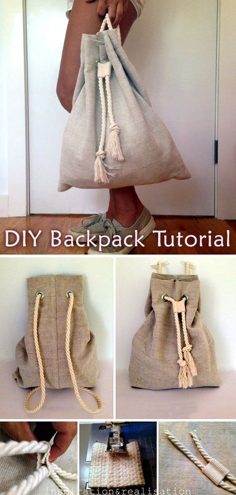 DIY: Slouchy Backpack Tutorial Diy Rucksack Backpack, How To Make Backpacks Diy, Diy Drawstring Backpack, Diy Backpack Tutorial, Diy Beach Bag, Backpack Diy, Recycled Denim Bags, Backpack Sewing, Backpack Tutorial