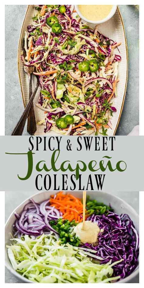 Jalapeño Coleslaw, Vinegar Based Coleslaw, Vinegar Based Coleslaw Recipe, Spicy Coleslaw, Best Coleslaw Recipe, Mango Slaw, Coleslaw Recipe Easy, Vegan Coleslaw, Homemade Coleslaw