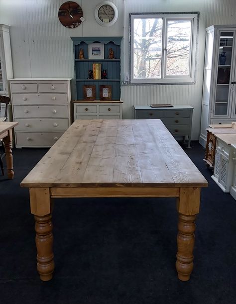 Pine Farmhouse Dining Table, Chunky Turned Leg Dining Table, Pine Harvest Table, Harvest Tables, Unfitted Kitchen, Swedish Farmhouse, Rustic Farmhouse Dining Table, Farm Dining Table, Cabin Renovation