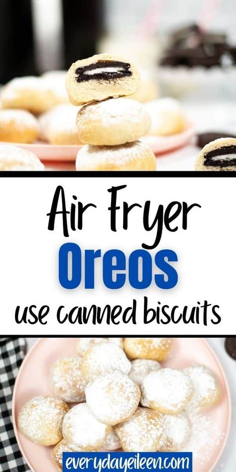 Air Fryer Oreos are made with canned biscuits, super easy to prepare and make and are decadently delicious. A fantastic treat that's so popular at State Fairs and festivals are easily made at home with just a few ingredients. #airfryeroreos #friedoreos Oreos In The Air Fryer, Air Fryer Oreos, Low Carb Zucchini Fries, State Fairs, Deep Fried Oreos, Oreo Cookies Dipped, Homemade Biscuits Recipe, Fried Oreos, Oreo Biscuits