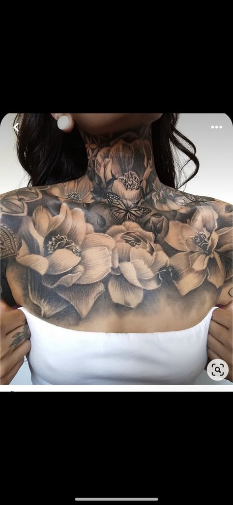 Tattoos For Women Full Body Ink, Womans Back Tattoos, Full Chest Tattoos For Women, Back Tattoo Big, Flower Leg Sleeve Tattoo, Chest And Back Tattoo, Tattoo Frau, Back Of Thigh Tattoo, Small Dope Tattoos