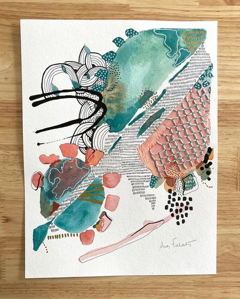 Mixed Media Artwork Ideas, Watercolor Mixed Media Ideas, Mixed Media Watercolor Art, Busy Abstract Art, Watercolor Collage Ideas, Watercolour And Embroidery, Abstract Mixed Media Art, Watercolour And Acrylic Mixed Media, Watercolor Mixed Media