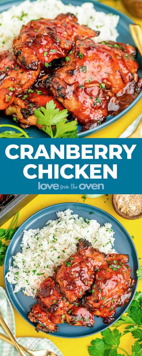 Cranberry Chicken • Love From The Oven Easy Summer Dinners Air Fryer, Cranberry Chicken Breast, Love From The Oven, Canned Cranberry Sauce, Cranberry Chicken, Cranberry Sauce Recipe, Meatless Main Dishes, Cranberry Recipes, Chicken Dishes Recipes