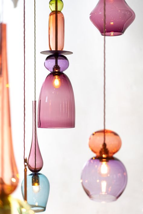 Blush Chandelier : Choose Your Own Glass Chandelier Design — Curiousa & Curiousa Colorful Light Fixtures, Statement Pendant Light, Colorfull Lamp, Blob Aesthetic, Bar Con Pallet, Quirky Lighting, Funky Chandelier, Home Lighting Ideas, Home Ideas Kitchen