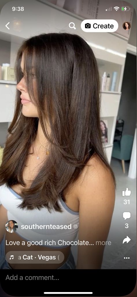 Long Fine Brunette Hair, Mid Long Length Hair With Layers, Breast Length Hair With Layers, Hair Styles Brunettes Mid Length, Susan Mayer Hair, Brown Hair Looks Brunettes, Medium Brunette Hair With Layers, Mid Length Long Hair, Dark Brown Hair Face Framing Layers