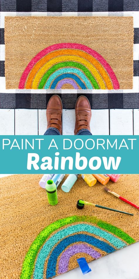 How To Paint A Rainbow, Canvas Painting Ideas Rainbow, Small Canvas Rainbow Painting, Rainbow Doormat, Absida Rainbow Rug, Sharing A Rainbow Painting, Paint Chips Diy, Shamrock Garland, Diy Summer Crafts