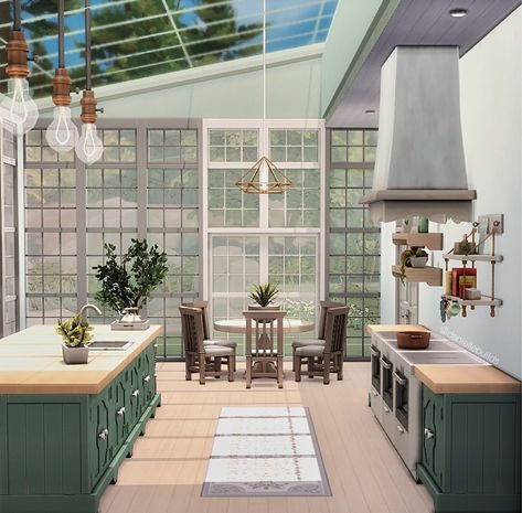 I saw this kitchen on pinterest and immediately built it in the sims ✨ I love it so much 🥹 it is on the gallery (no cc) EA ID: daniellebuilds #thesims4 #thesims #daniellebuilds Sims 4 Kitchen Inspo No Cc, Sims Breakfast Nook, Sims Big Kitchen Ideas, Sims 4 Minimalist Kitchen, Kitchen Ideas Sims 4 No Cc, Sims Kitchen No Cc, Sims 4 Large Kitchen Ideas, Kitchen Sims 4 Ideas, Sims 4 Big Kitchen Ideas