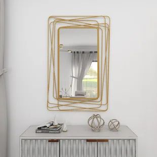 Mercer41 Cerri Metallic Accent Traditional Wall Mirror | Wayfair Wall Mirror Decor Living Room, Wall Nails, Metal Wall Mirror, Entryway Mirror, Gold Mirror Wall, Contemporary Wall Mirrors, Modern Wall Mirror, Oval Wall Mirror, Rectangle Frame