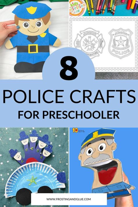 Police Officer Badge Craft Preschool, Community Helper Police Officer Craft, Police Man Craft Preschool, Police Themed Activities Preschool, Police Officer Kindergarten Activities, Police Officer Art Preschool, Police Arts And Crafts For Kids, Police Craft Preschool, Police Officer Activities For Toddlers