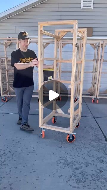 Alex Hansen on Instagram: "Just another day cranking out shelving unit for those wanting to make carrying around hefty bins easier.   @giving_angelsut reached out because they wanted to find a solution for there trailer. They had tons of bins and bags of clothing for their charity and they needed a way to keep everything organized.  Stay tuned for the before and after.   #storage #storagebins #storagesolutions #storageideas #storagewars #garageorganization #garagegoals #storagebins #storagetote #storagerack #utah #reels #reelsinstagram #cleaningmotivation #organization #trending #youtube #lovewhatyoudo #utahgram #trendystoragesolutions #realtors #utahrealestate" Storage Shelves On Wheels, Shelves In Shop Ideas, 1 Car Garage Storage Ideas, Garage Storage On Wheels, Tire Rack Diy Storage, Diy Storage Bin Rack, Small Shed Organization Ideas Diy, Tote Holder Garage, Storage Tote Rack