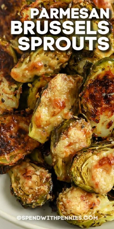 Roast a batch of these crispy creamy parmesan brussels sprouts and watch them disappear off the platter. These tasty vegetables are a keto snack worth making. #spendwithpennies #parmesanbrusselssprouts #roastedbrusselssproutswithparmesan #sidedish #appetizer #recipe #keto #roasted #oven #garlic #cheese #baked #crispy Brussel Sprouts With Parmesan Cheese, Parmesean Brussel Sprouts Roasted, Oven Baked Brussel Sprouts, Parmesan Roasted Brussels Sprouts, Parmesan Brussel Sprouts, Oven Garlic, Brussels Sprouts Recipe With Bacon, Parmesan Brussels Sprouts, Roasted Brussel Sprouts Oven