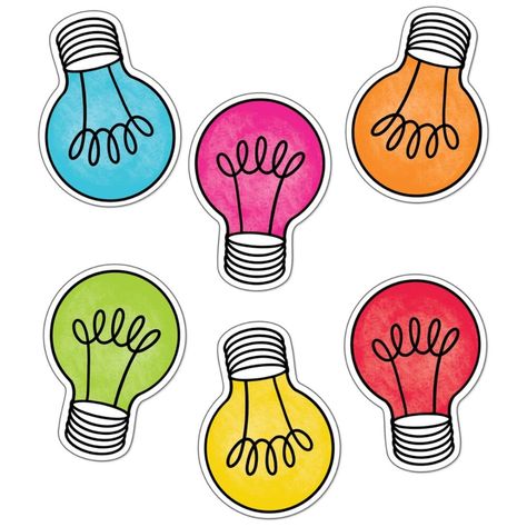 The 36 piece set features an assortment of colorful light bulbs The set features red orange yellow and green cut outs 6 per color and also features light blue dark blue purple and pink with 3 cut outs per color Each cut out measures about 5 1 4 inches x 3 3 4 inches Printed on durable card stock these versatile ready to use cut outs are die cut and reusable if laminated With plenty of writing room cut outs can be used as desk or cubby tags as invitations postcards or flash cards for craft projec Cubby Tags, School Board Decoration, Preschool Classroom Decor, Carson Dellosa, Classroom Decor Themes, Bulletin Board Decor, 1 September, Board Decoration, Rainbow Decorations