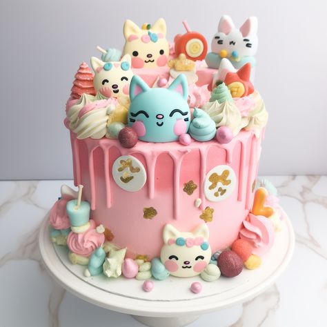 #kawaii #birthdayparty #forkidstomake Cake Ideas For 8 Year Girl, Kawaii Cake Designs, 9 Birthday Cake Girl, Kawaii Cake Pops, Kawaii Birthday Decorations, Kawaii Birthday Party Decorations, Cake Girls Birthday Ideas, 7th Birthday Girl Ideas Cake, Birthday Cake For 7 Yrs Old Girl