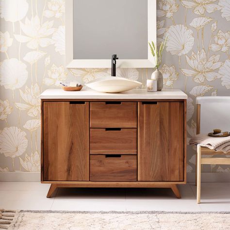 Topanga-48inch-Bathroom-Vanity-Walnut-VNA481-1 Basement Bathroom Remodel, Luxury Bathroom Vanities, Creek Design, 48 Inch Bathroom Vanity, Dream Condo, 48" Vanity, Bathroom Storage Units, Free Standing Vanity, Bathroom Vanity Base