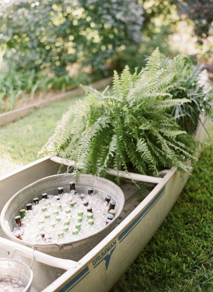 Canoe Cooler Wedding, Beer Canoe, Floral Ice Bucket, Canoe Wedding, Summer Hosting, Marinated Lamb, Gourmet Grilling, Floral Ice, Elopement Reception