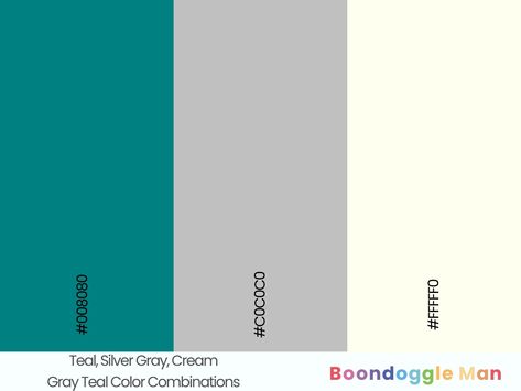 Teal, Silver Gray, Cream Teal And Grey Color Scheme, Grey And Teal Color Palette, Grey Teal Color Palette, Teal And Gray Color Palette, Dulux Teal, Teal Color Palettes, Duck Egg Blue Wall, Shop Decor Ideas, Tattoo Shop Decor